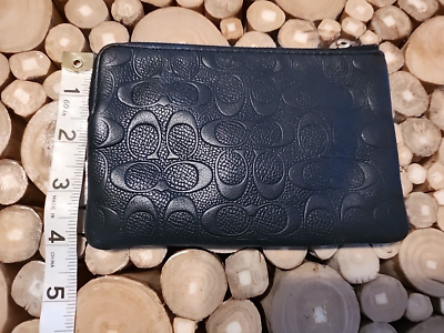 Coach CF358 Black Leather Embossed Corner Zip Wristlet | eBay