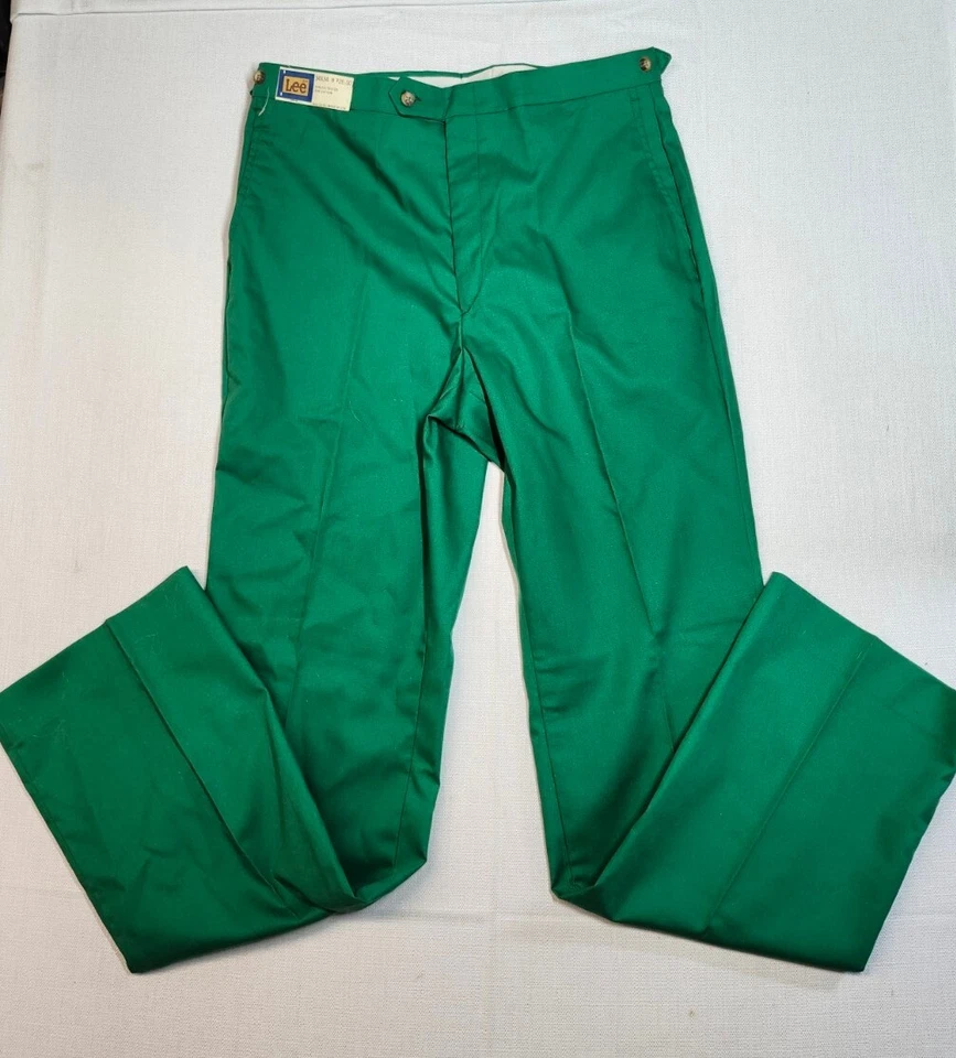Vintage NWT 1970 1980 Lee Polyester Cotton Green Pants Made In USA New NOS 34x34 - Image 2 of 4
