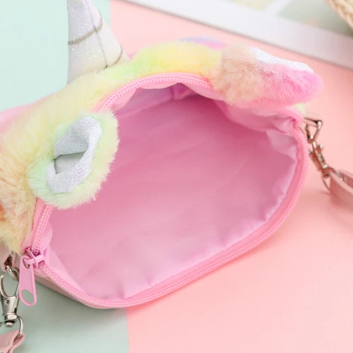 UK Kids Girls Rainbow Unicorn Plush Shoulder Bag Wallet Handbag Crossbody Purse - Bild 6 von 21