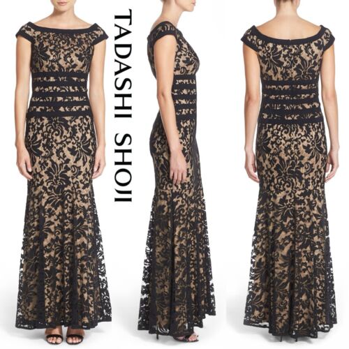 Tadashi Shoji Black Lace Evening Gown Maxi Dress Mermaid Wedding Prom Formal 1X