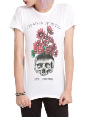 Real Friends Juniors I've Given Up On You Skull & Flowers Shirt New S, M, L, XL