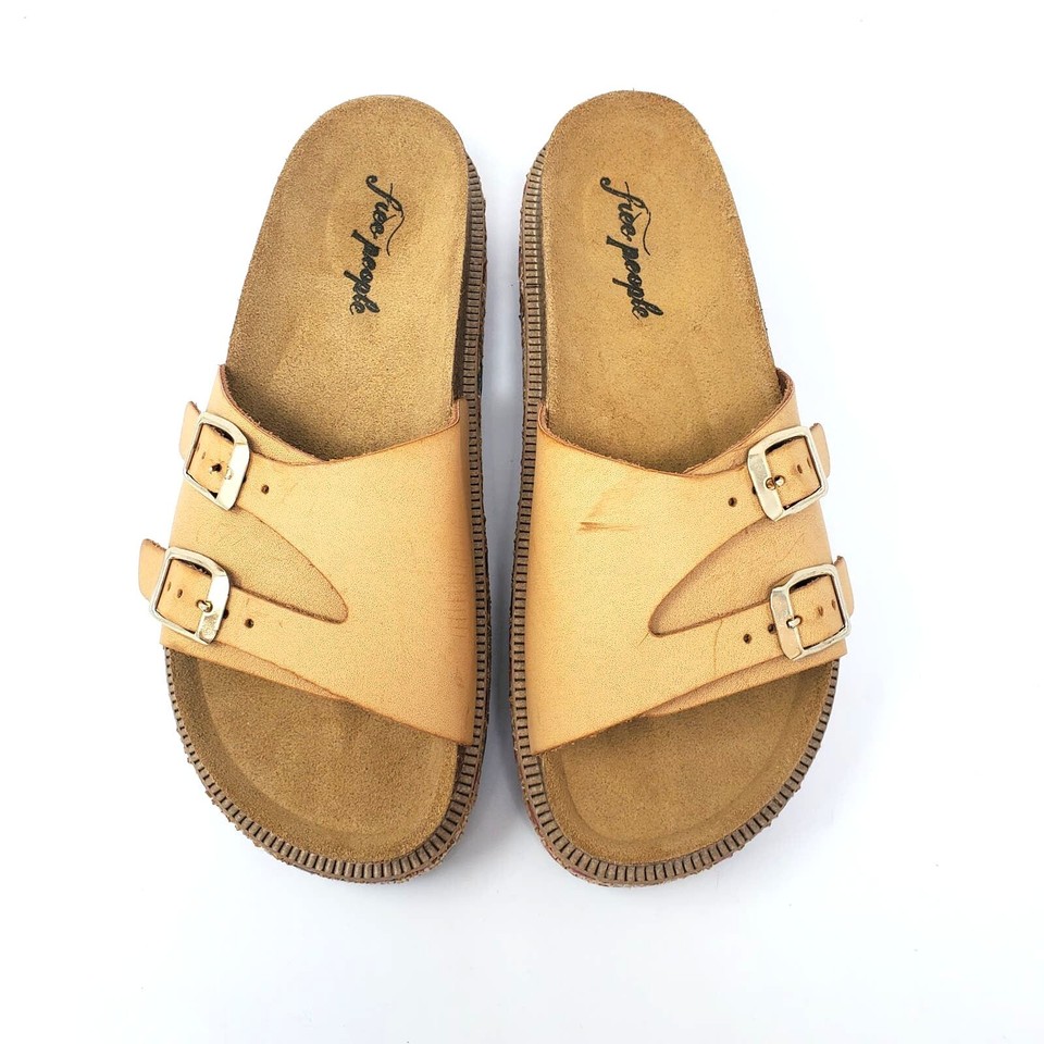 Free People Caravelle Cork Footbed Leather Sandals in Canyon Moon Size