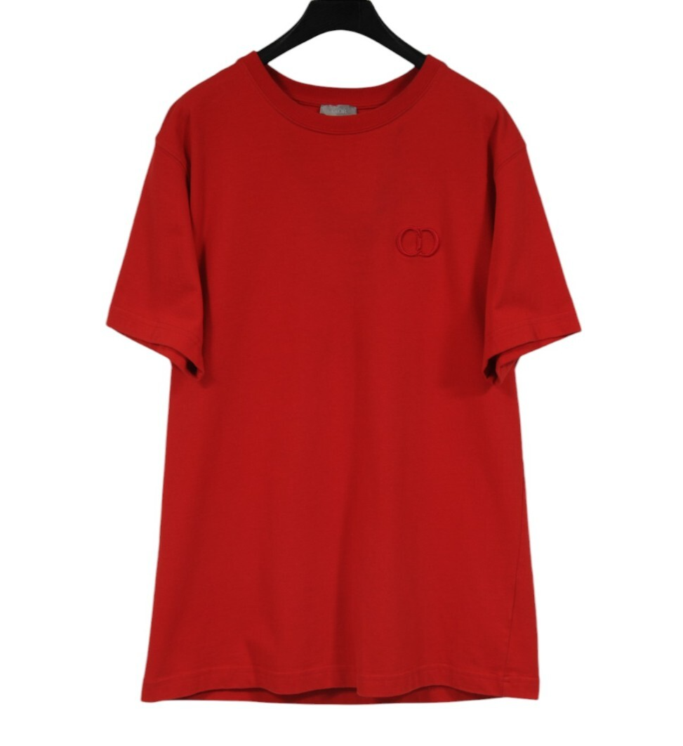 Dior Mens Embroidered CD Logo T Shirt Size XL Red Cotton Short