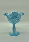 Vintage Blue White Marble Slag Glass Compote Candy Dish
