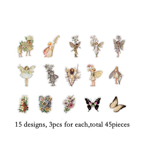 Vintage Flower Fairy Child PET Stickers Journals Planner Scrapbook Paper Crafts - Imagen 15 de 16