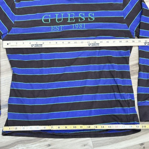 Vintage Guess Mens Shirt Striped Long-Sleeve Embroidered Brown/Blue Sz S Gift - Picture 7 of 9