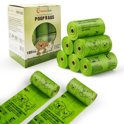 OrangeBio Dog Poop Bags, 100% Certified Home Compostable, 13 x 9 Inches - 180 CT