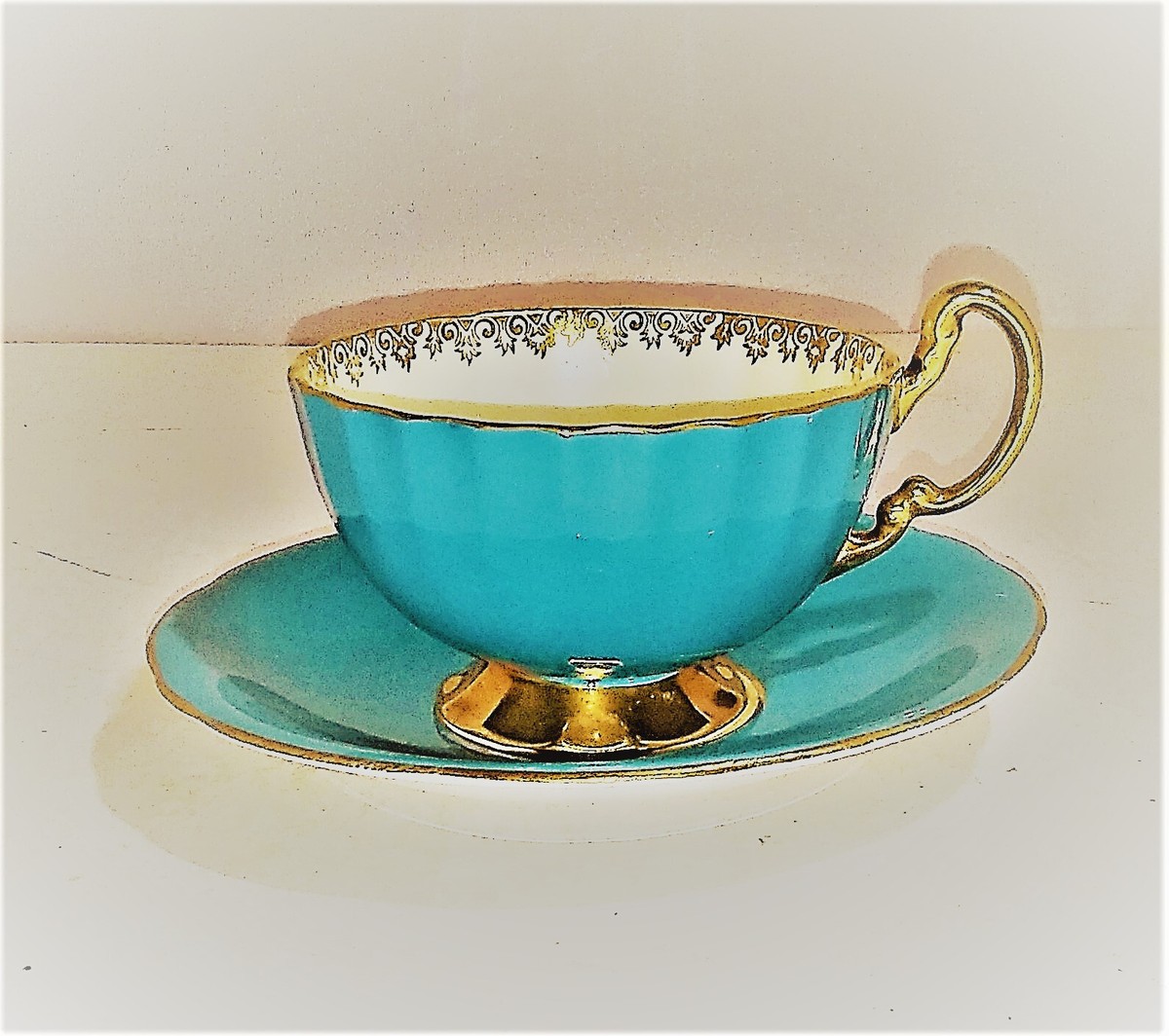 TEA＠　0417 Vintage Aynsley Teal or Dark Turquoise Teacup & Saucer 1063