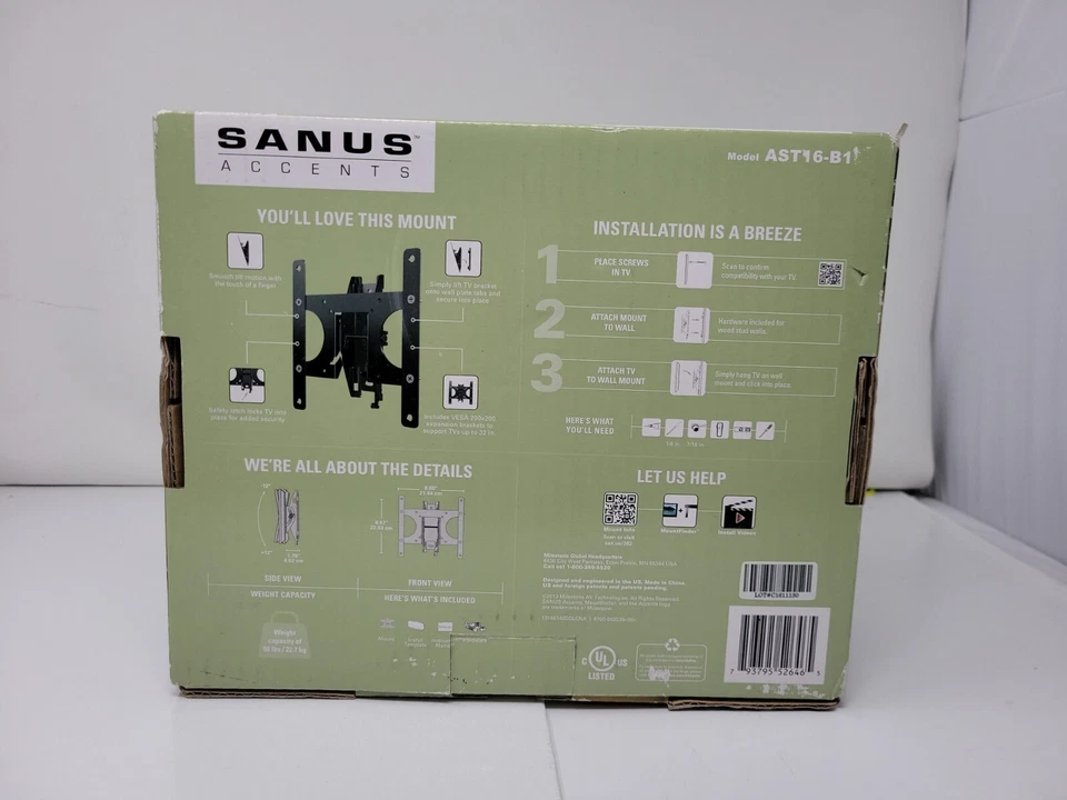 Sanus Accents AST16-B1 13""-32"" Panel Plano TV Inclinable Montaje en Pared Nuevo Foto 3 de 4