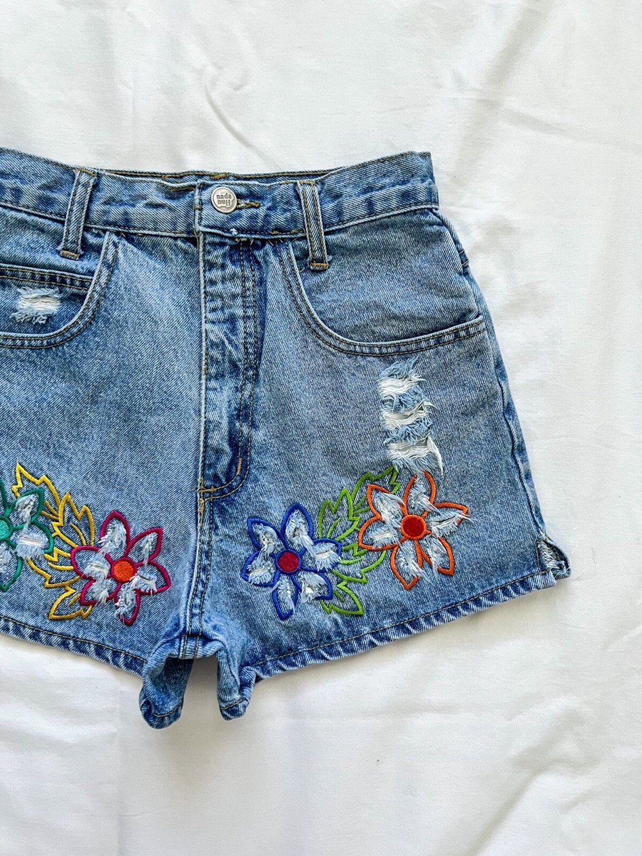 Vintage 90's Nada Nuff Embroidered Denim Shorts | eBay