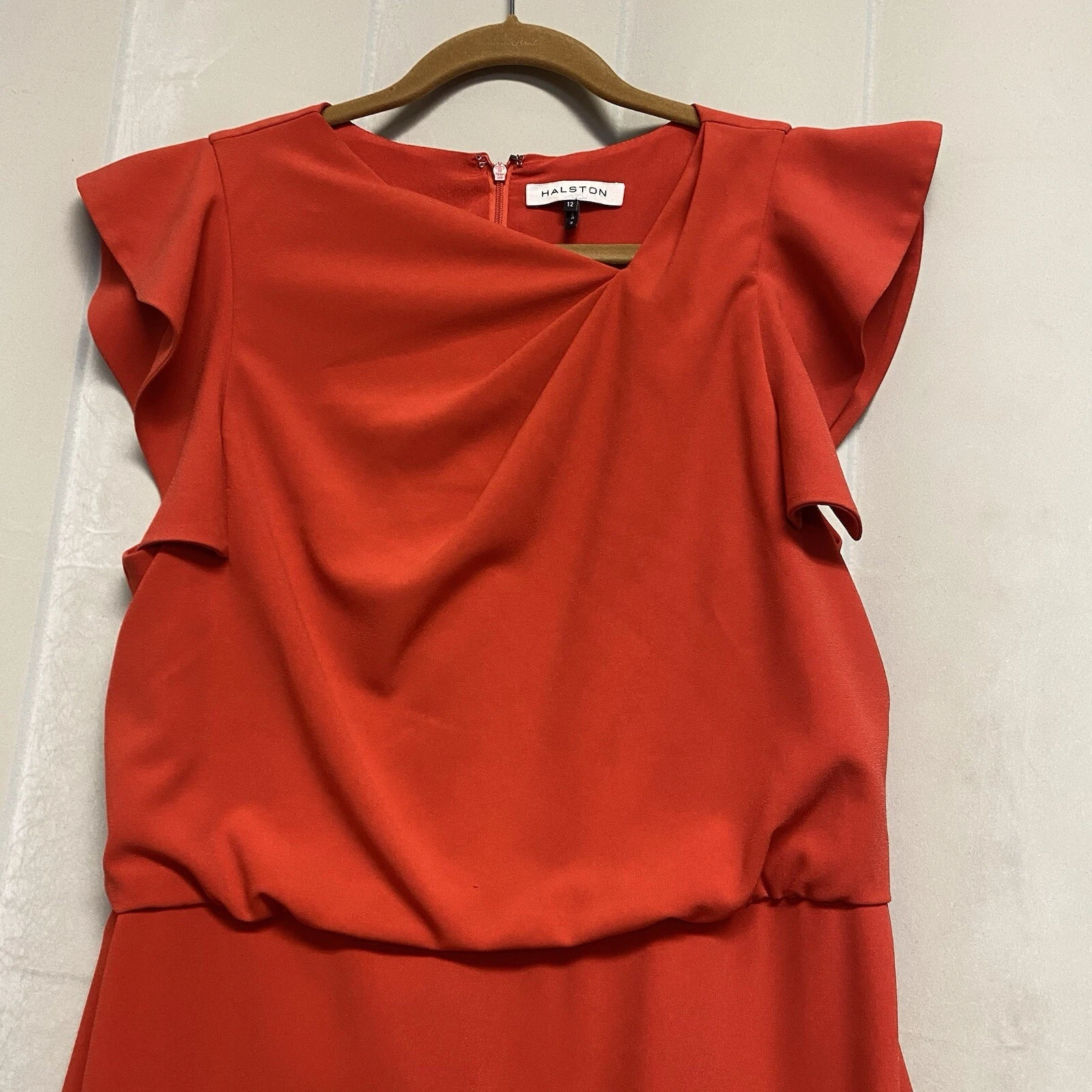 VALENTINO Abito donna Halston taglia 12 scollo asimmetrico manica svasata silenzioso lusso