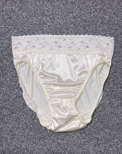 Vintage Bali Satin Shiny Second Skin Lace Top Bikini Ivory Sissy Panties 6 M