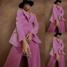 2Pcs Fuchsia Velvet Women Suits Ladies Office Work Wear Wedding Plus Size Set