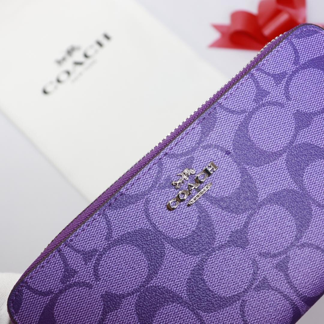 COACH Long Round Zip Wallet with Strap Purple Signature C4452