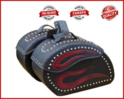 2X Motorrad 100% Rindsleder Satteltaschen Seitengepäck Groß 18L Packtaschen