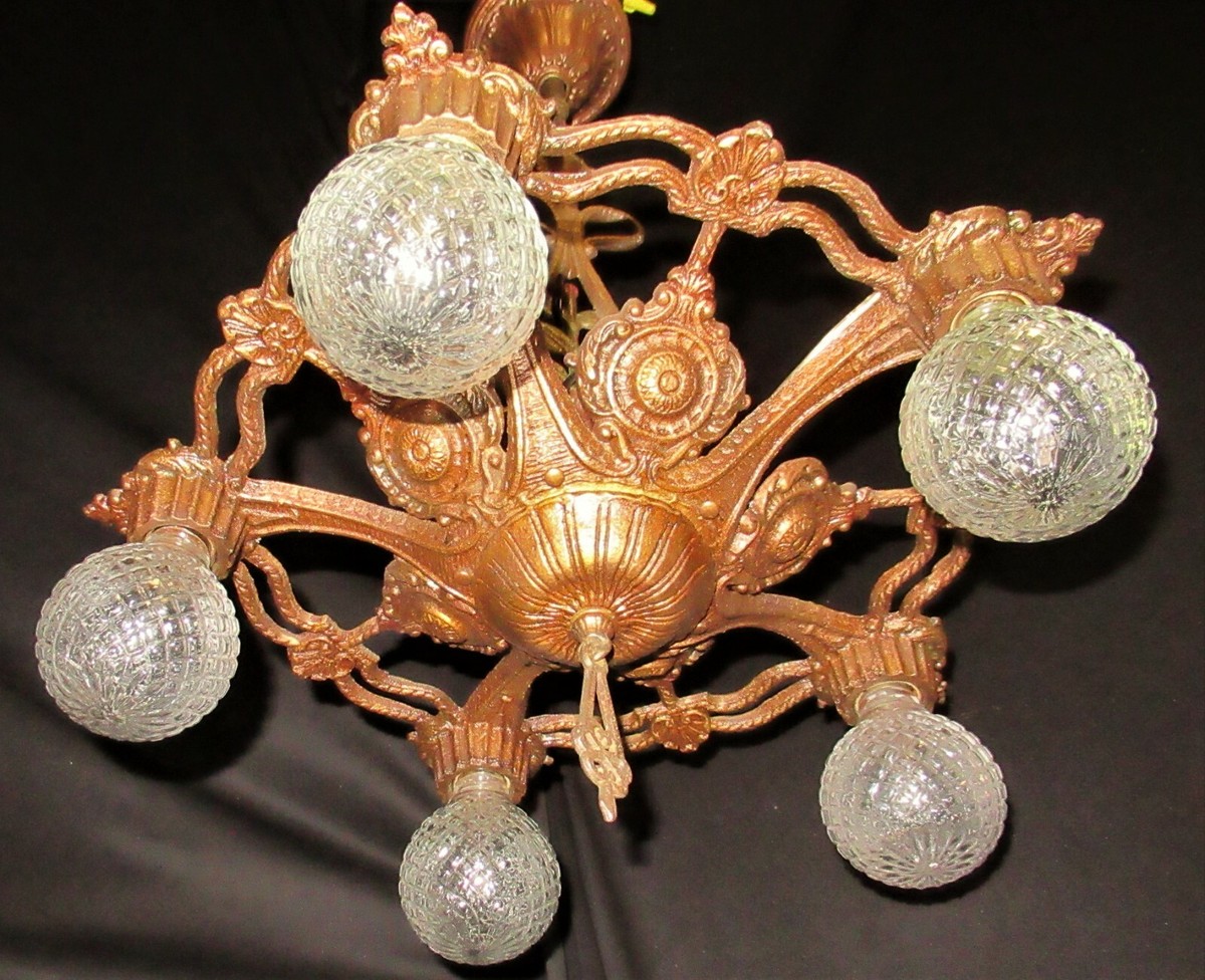 ANTIQUE ART DECO ERA VICTORIAN CAST IRON CEILING CHANDELIER