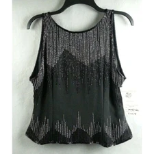 Raiment Fashion Black Sleeveless Top Shirt Beaded Womens Large
