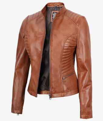 Lammlederjacke Damen Cognac Small