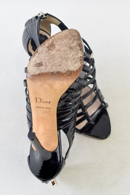 靴 Vintage Dior Patent Leather Sandals 37 CHRISTIAN DIOR Patent Leather Stripes Cage Sandals Heels 37
