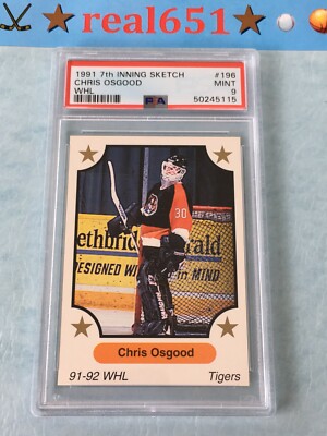 1991 7th Inning Sketch #196 CHRIS OSGOOD Rookie PSA 9 Mint No 10's Medicine Hat 