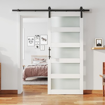 Glass Barn Door 36 x84 White MDF Frosted Hardware Kit ADM3684G5KITWT ALAMEDADT