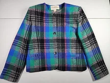 John Meyer Petite Womens 10 Colorful Plaid Wool Tweed Blazer Jacket Retro Lined