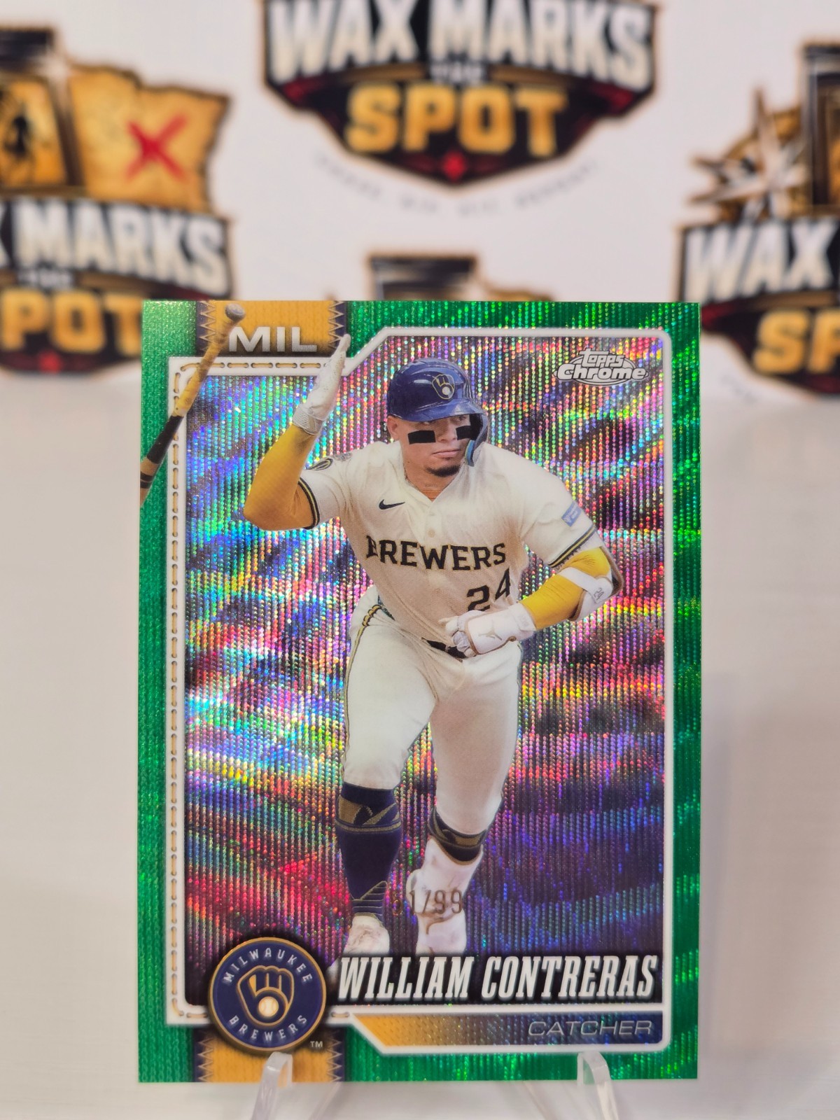 2026 Topps Chrome - William Contreras #198 Green Wave Refractor /99 Brewers