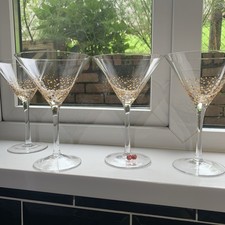 4x Large Fabulous gold sparkles Martini Cocktail Glasses. VGC.