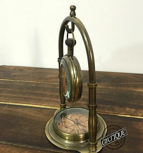 Victorian Vintage Desk Clock Mantle with Compass Brass Christmas gift - Picture 6 of 6