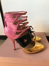 MIU MIU Tricolor colorblock high heel Pumps booties Stiefel rosa gold schwarz