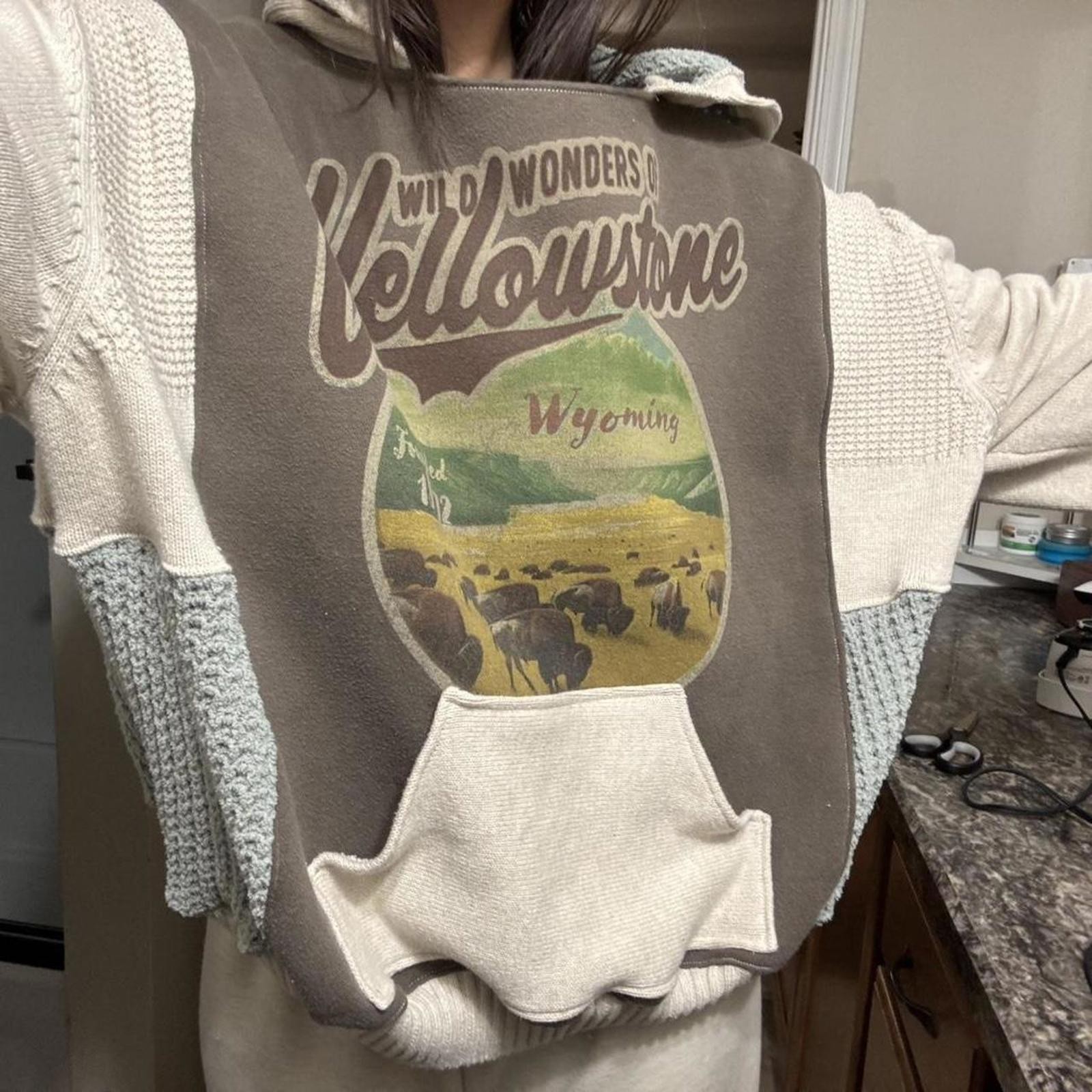 Handmade Yellowstone Upcycled Patchwork Hoodie/Sw… - image 6