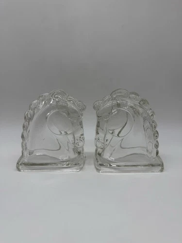 Federal Glass MCM Vintage Art Deco Horse Head Bookends Pair of 2