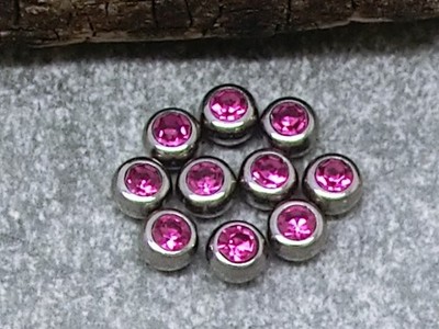 10 Stück Piercing Ersatzkugeln Strass Pink Edelstahl Ø 3mm für 1,2mm Stäbe