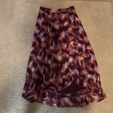 Old Navy Abstract Ruffle Midi Skirt Elastic Waist Purple Brown Size M