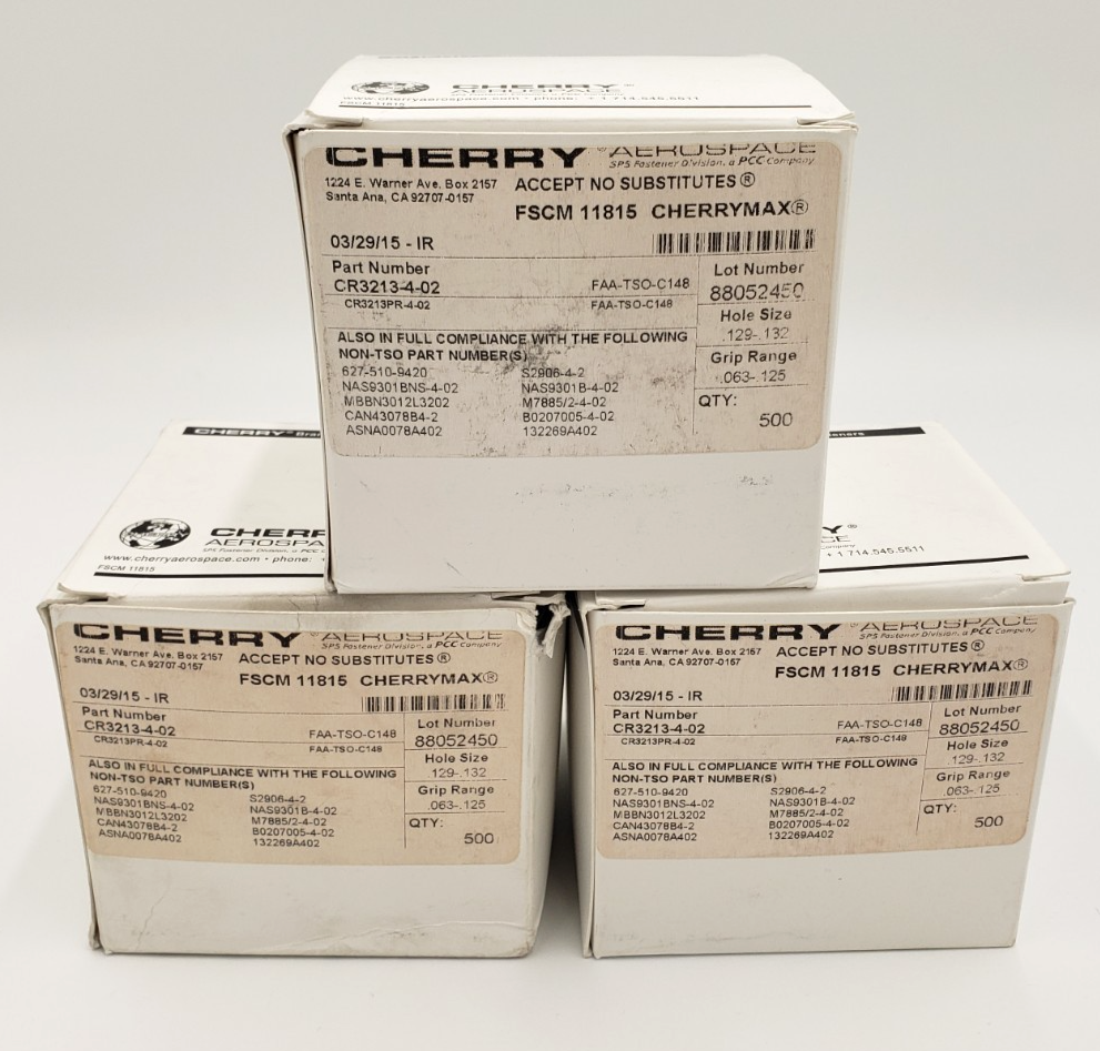 New Lot of 1,400 CherryMAX CR3213-4-02 Universal Head Blind Rivet