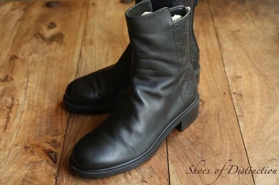 Chaussures bottes Gucci en cuir noir zippées monogramme GG pour femmes UK 4,5... - Photo 1/4