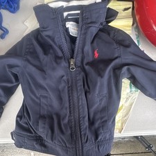 Ralph Lauren Navy Blue Hooded Zip Jacket Logo Accent 12M Unisex Baby Toddler