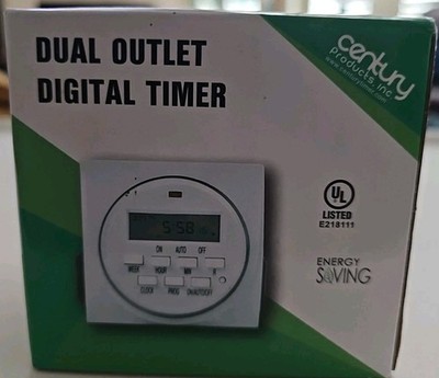 Century Outlet Digital Timer BOOMVF16JG NIB 7 Day Programmable Dual Outlet Timer