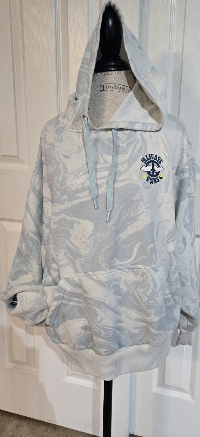 VANS Men's Pullover Hoodie Graphic Print Gray/White Pockets Drawstring Size L