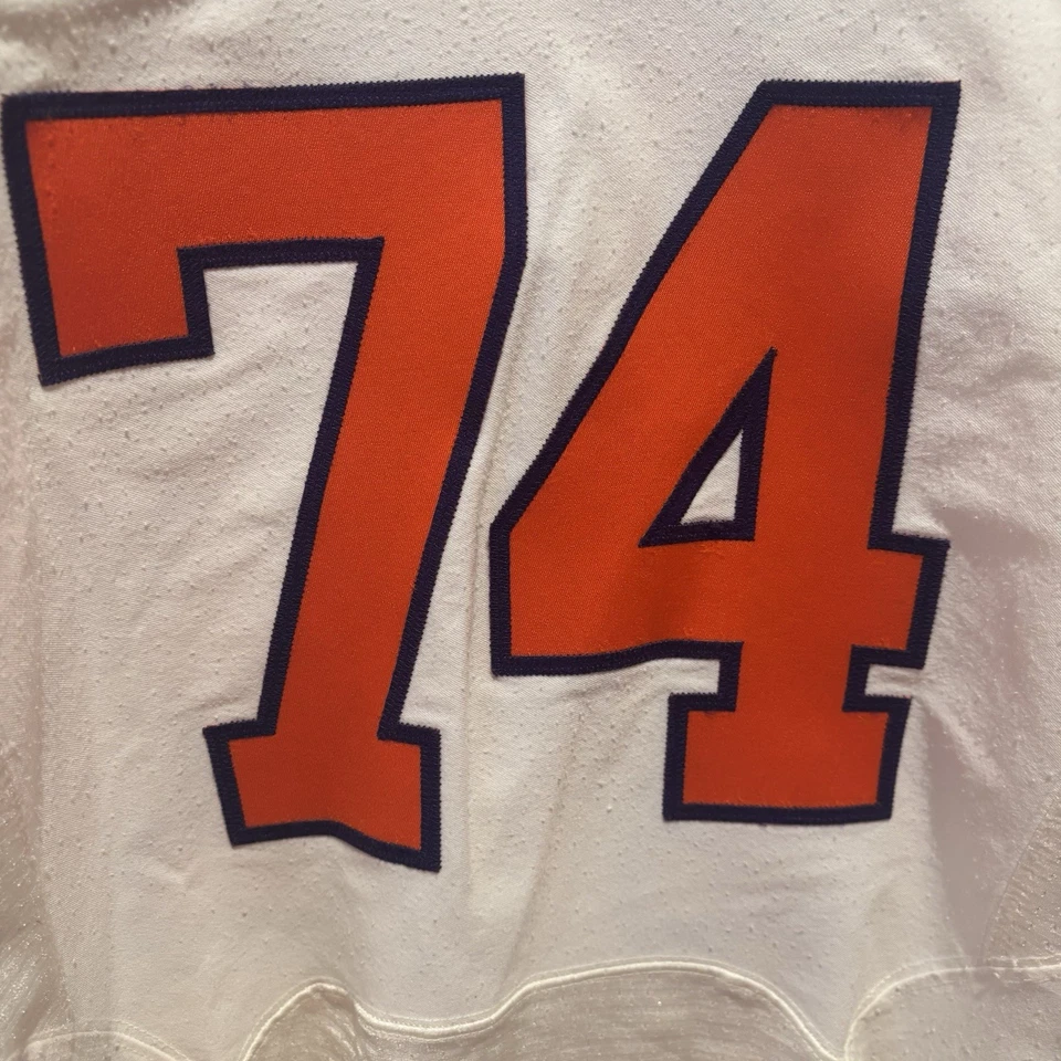 Camiseta masculina de futebol Clemson Tigers 50 L branca usada em jogos Nike #74 - Imagem 4 de 4