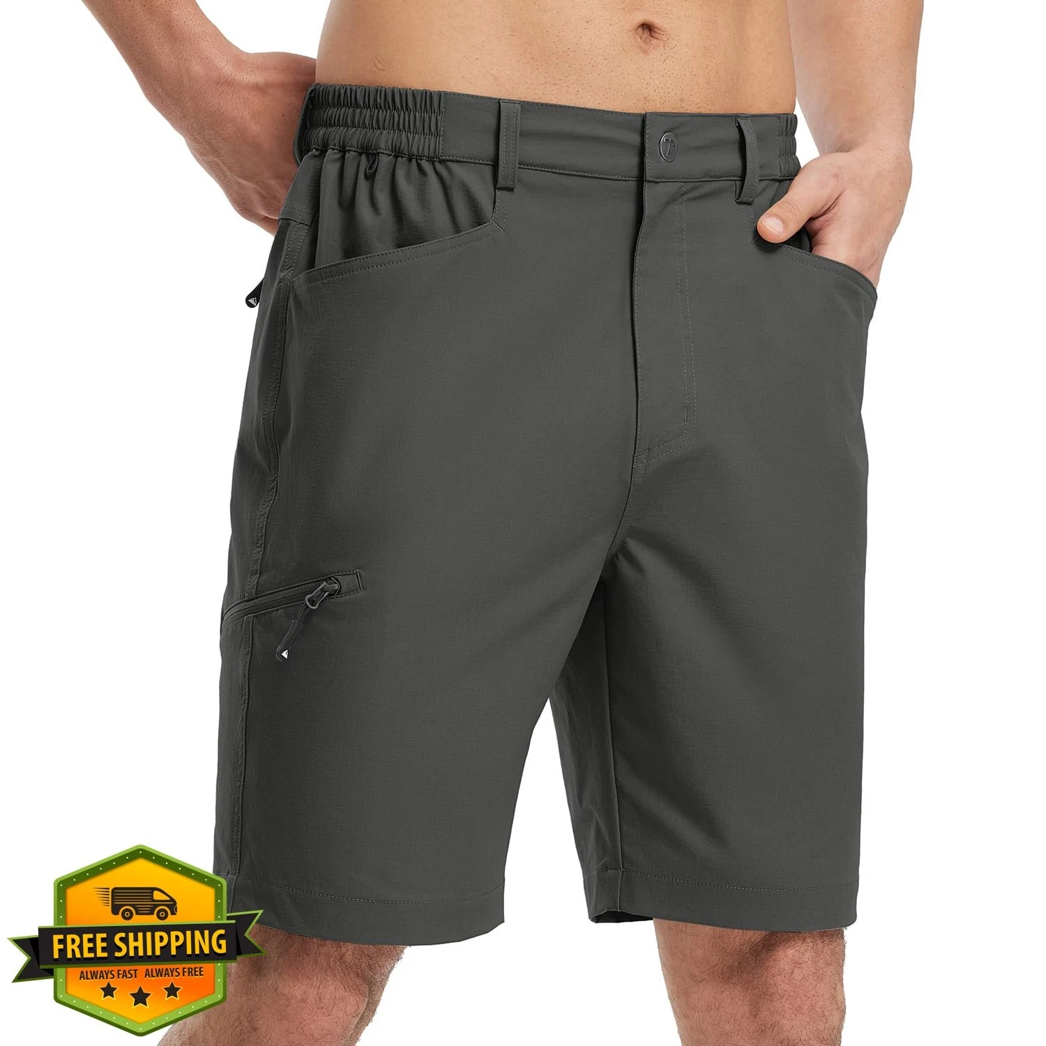 Rdruko Mens Golf Shorts 9" Quick Dry Cargo Elastic Waist