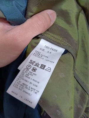 Toga Virilis Jacquard Long Coat Docking Collar Used Navy