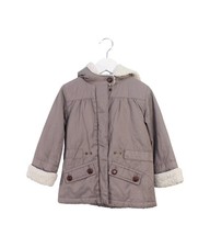 JACADI 2 YEARS BROWN TAUPE PUFFER JACKET HOODED COAT LINED FAUX SHERPA