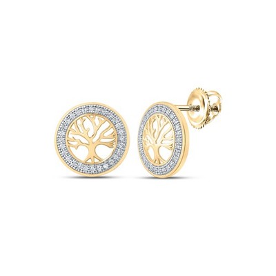 10K Gelbgold Damen runder Diamant Lebensbaum Kreis Ohrringe 1/8 cttw