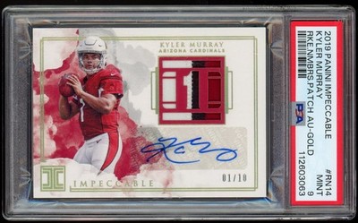 2019 Kyler Murray Impeccable Rookie 3 Color Patch Auto Jersey Match  1/10 PSA 9