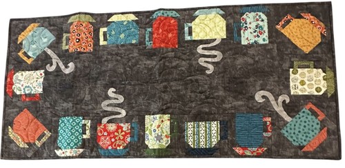 Handmade Quilted Sew Caffinated Coffee Cups Table Runner 44” x 20” - Picture 2 of 13