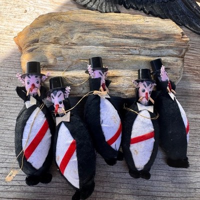 Vampire Dracula Felt Halloween Ornaments 1950-60's Made in Japan 4'' Lot of 5