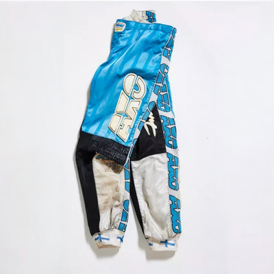 AXO Sport japanese brand vtg Y2K blue black motocross high rise baggy pants S/M