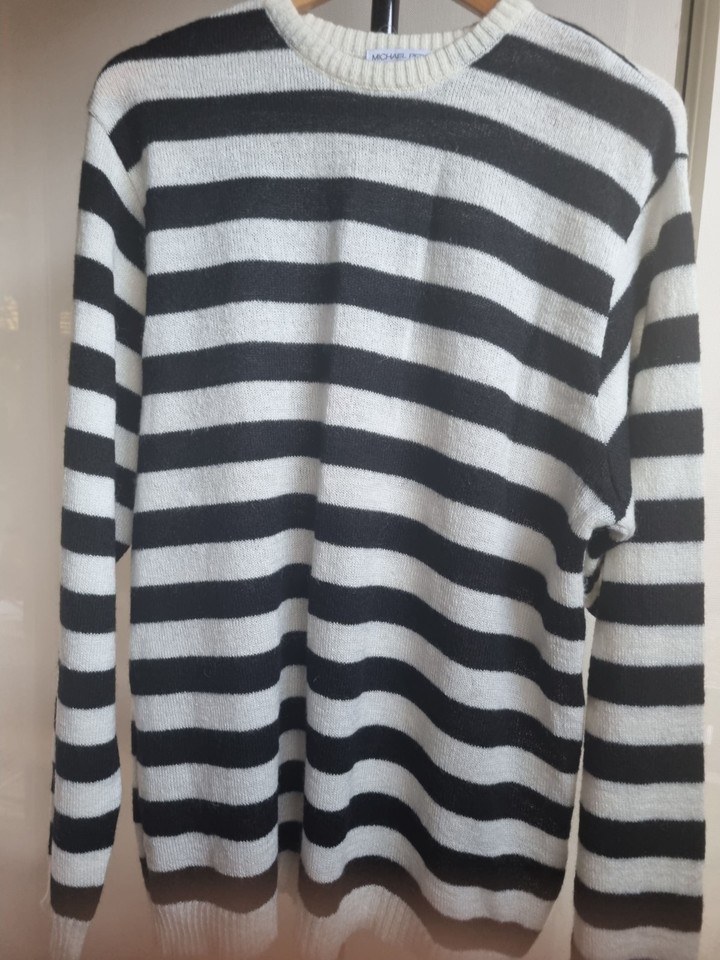 MICHAEL PERRY MOHAIR MIX SIZE XL BLACK/WHITE STRIPES CREW NECK JUMPER