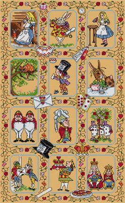 ALICE in WONDERLAND Sampler Kreuzstichmuster Märchenloch Hasenherzen